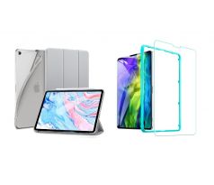 Trifold Smart Case - kryt se stojánkem pro iPad Air 4/iPad Air 5 - šedý + Ochranné tvrzené sklo s instalačním rámečkem     