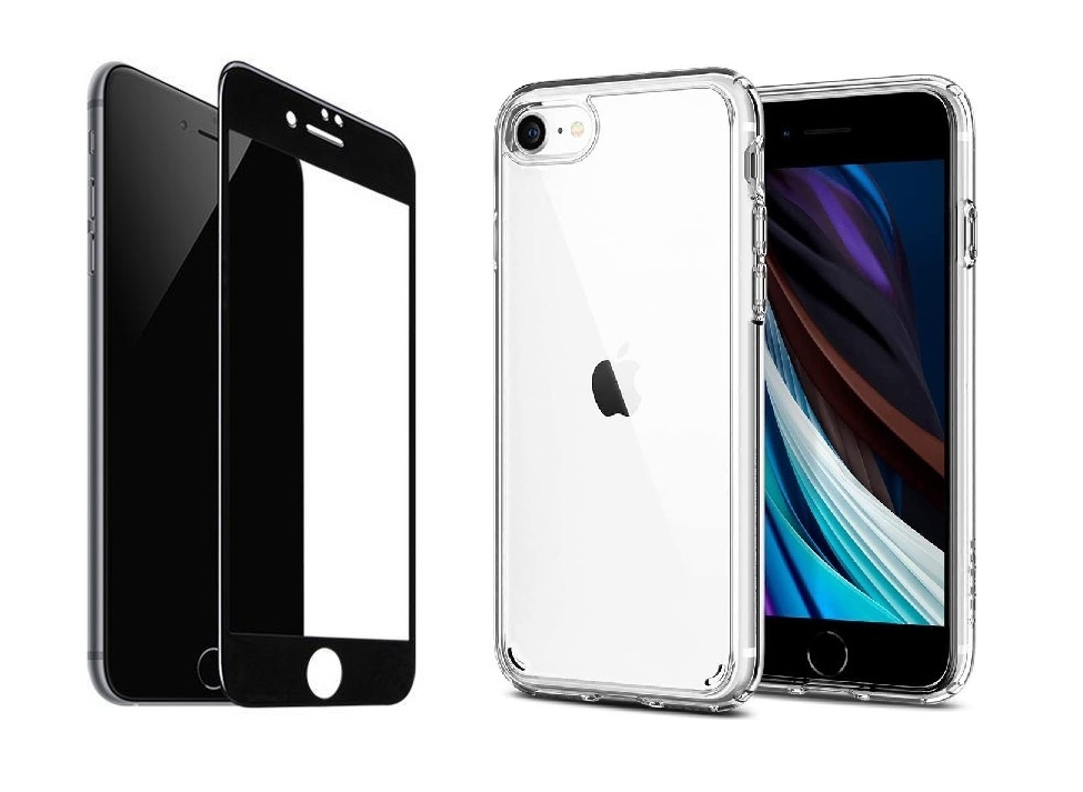 2PACK - 3D černé ochranné sklo + transparentní kryt pro iPhone 7/8/SE 2020/2022