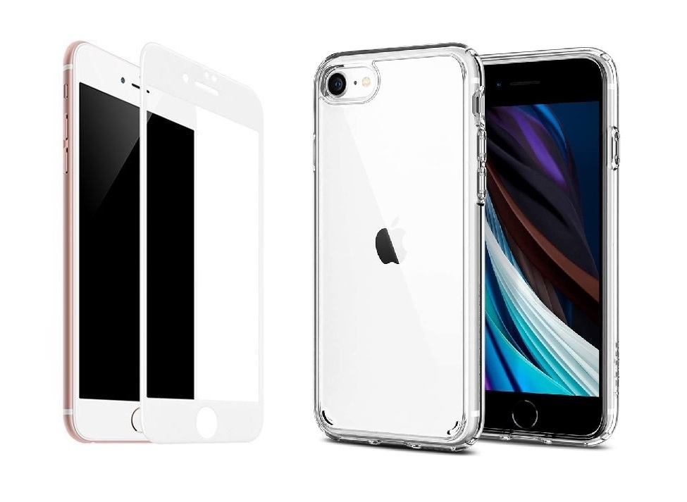 2PACK - 3D bílé ochranné sklo + transparentní kryt pro iPhone 7/8/SE 2020/2022