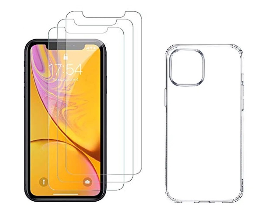 4PACK - 3x ochranné tvrzené sklo (s horním výřezem na přední kameru) + průsvitný kryt - iPhone 12 mini