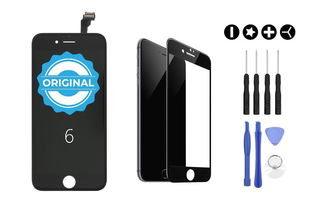 MULTIPACK - ORIGINAL Černý LCD displej pro iPhone 6 + 3D ochranné sklo + sada nářadí