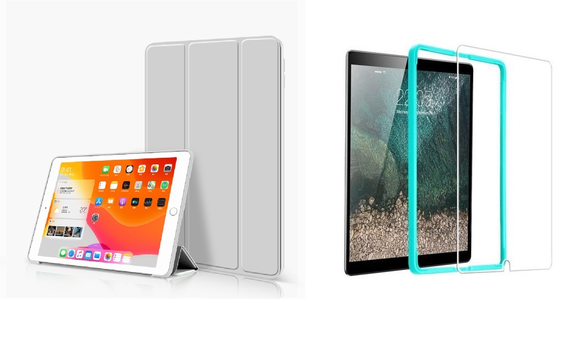 Trifold Smart Case - kryt se stojánkem pro iPad mini 1/2/3 - šedý + Ochranné tvrzené sklo s instalačním rámečkem