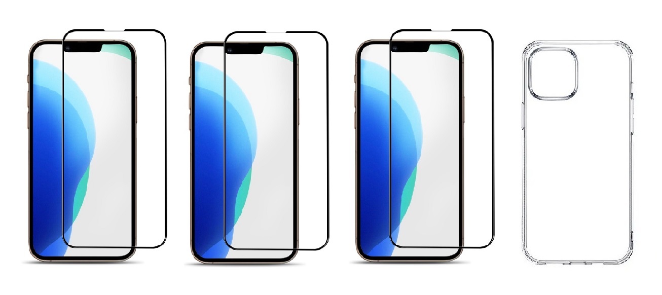 4PACK - 3x 3D ochranné tvrzené sklo na celý displej + průsvitný kryt - iPhone 13 mini