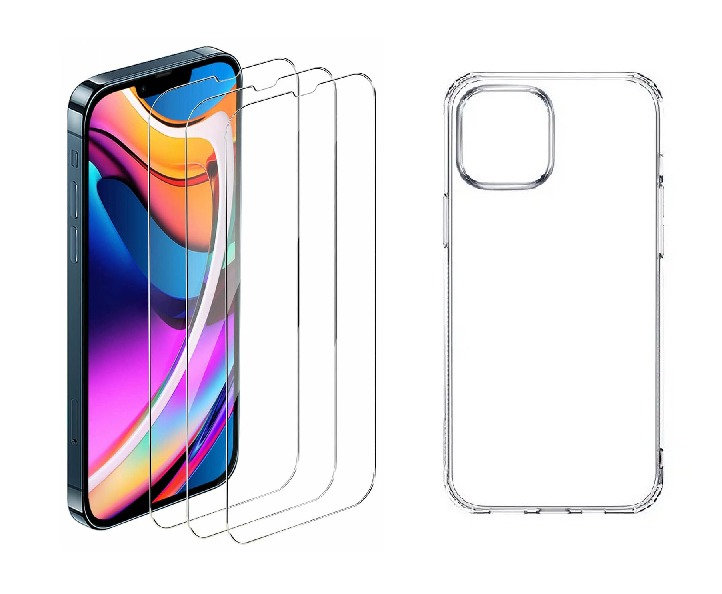 4PACK - 3x ochranné tvrzené sklo + průsvitný kryt - iPhone 13