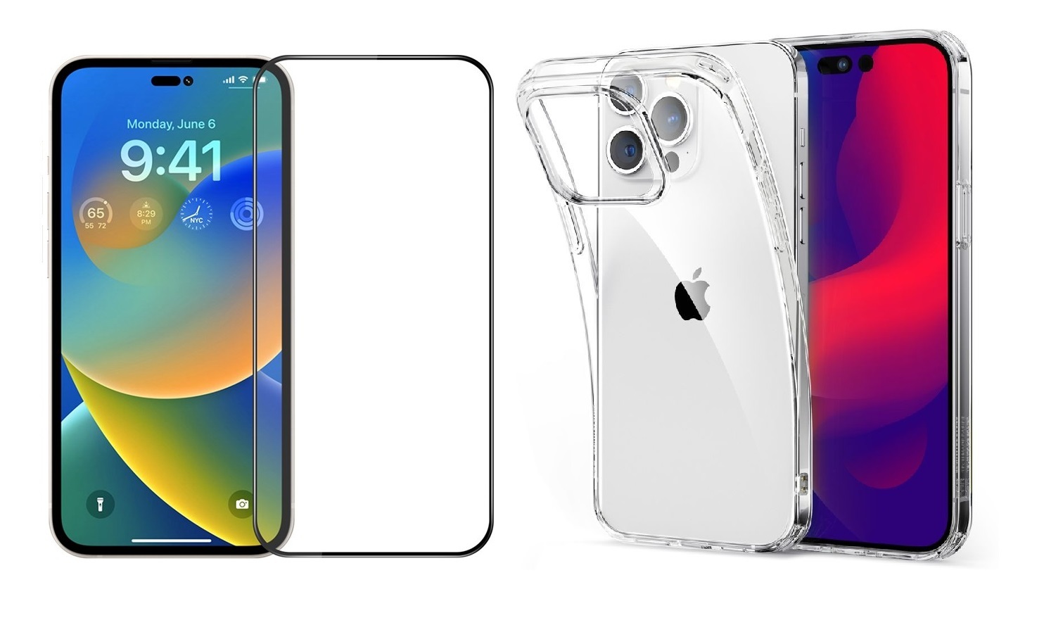 2PACK - 3D ochranné sklo + transparentní kryt pro iPhone 14 Pro