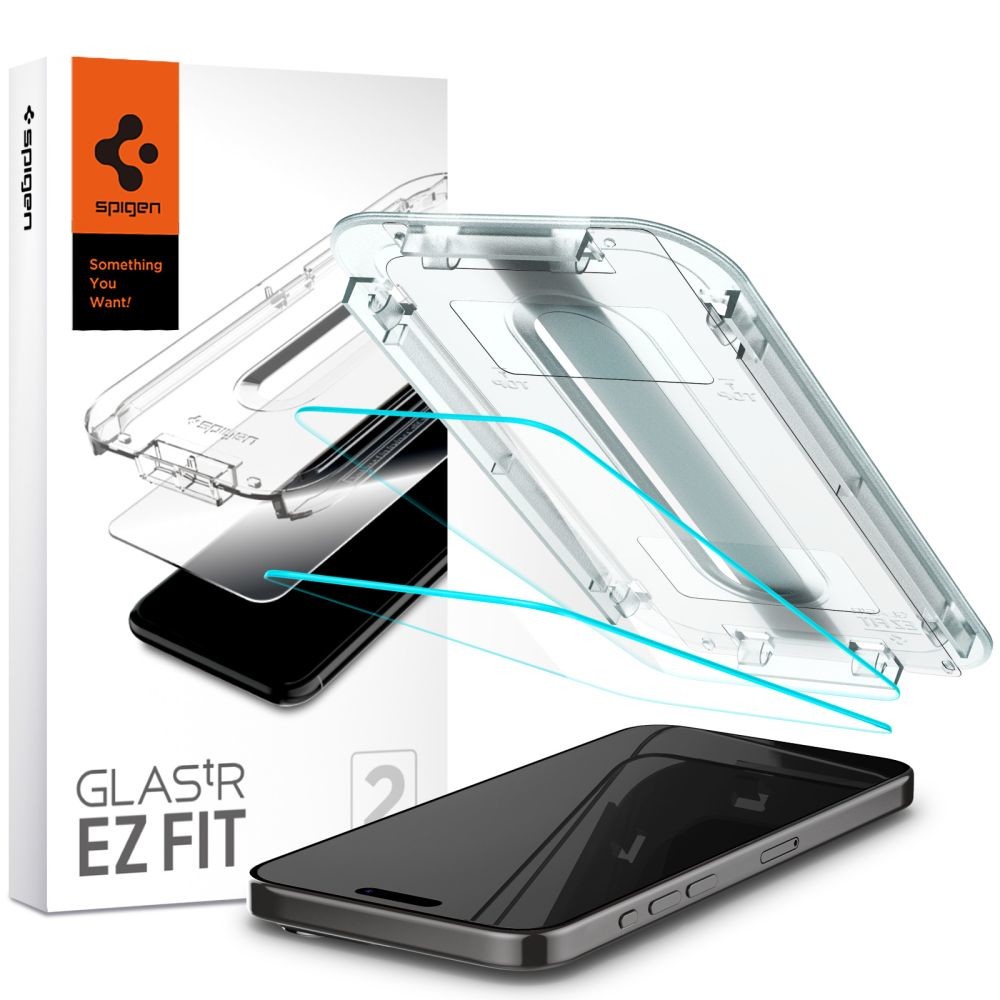 OCHRANNÉ TVRZENÉ SKLO SPIGEN GLAS.TR ”EZ FIT” 2-PACK iPhone 15 Pro CLEAR