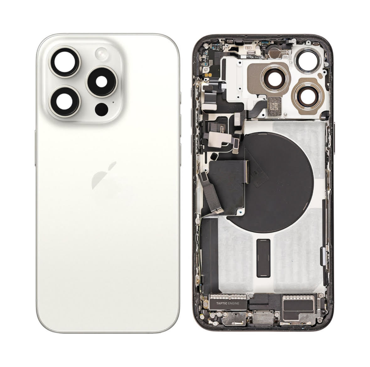 Apple iPhone 15 Pro - Zadní housing s předinstalovanými díly (White Titanium)