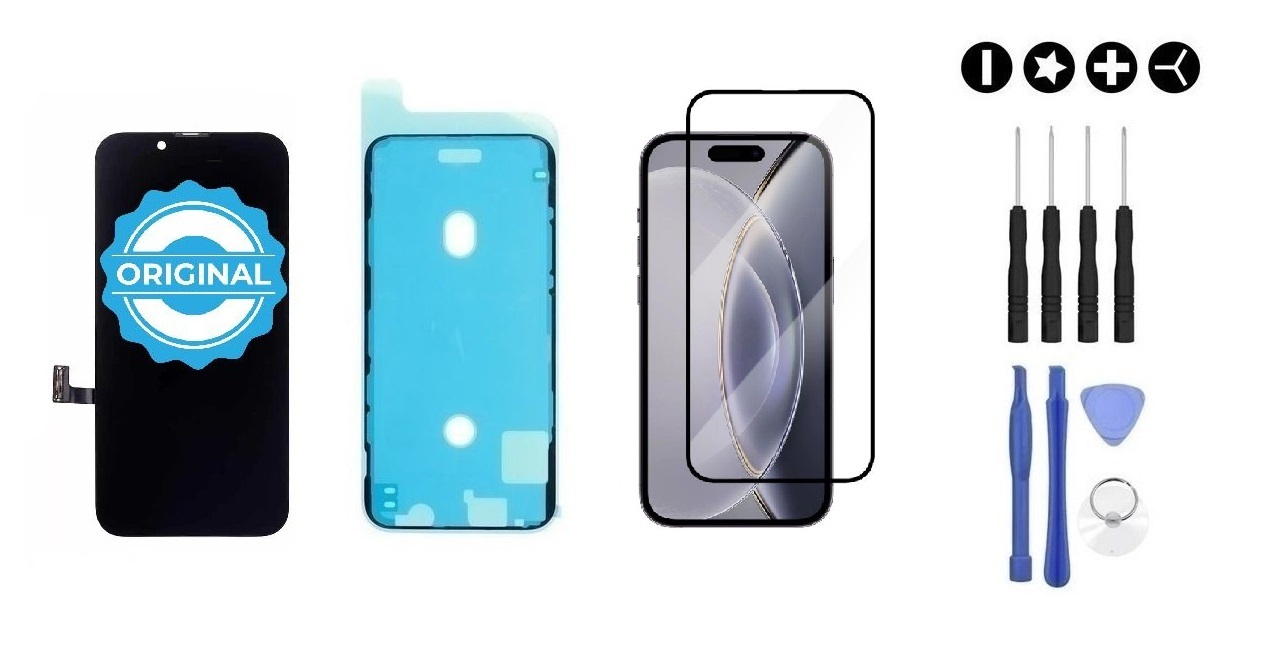 MULTIPACK - Original OLED displej pro iPhone 15 Pro + screen adhesive (lepka pod displej) + 3D ochranné sklo + sada nářadí
