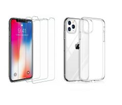 4PACK - 3x ochranné tvrzené sklo (s horním výřezem na přední kameru) + průsvitný kryt - iPhone 11 Pro Max