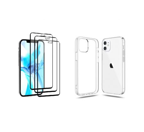 4PACK - 3x ochranné tvrzené sklo + průsvitný kryt - iPhone 12