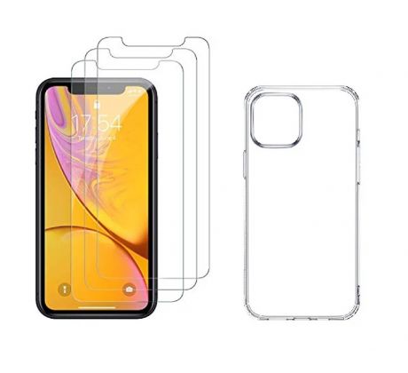 4PACK - 3x ochranné tvrzené sklo (s horním výřezem na přední kameru) + průsvitný kryt - iPhone 12