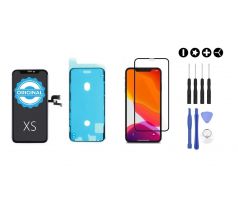 MULTIPACK - ORIGINAL Černý displej pro iPhone XS + screen adhesive (lepka pod displej) + 3D ochranné sklo + sada nářadí