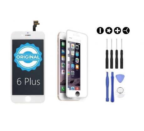 MULTIPACK - ORIGINAL Bílý LCD displej pro iPhone 6 Plus + 3D ochranné sklo + sada nářadí