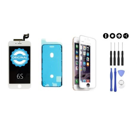 MULTIPACK - ORIGINAL Bílý LCD displej pro iPhone 6S + LCD adhesive (lepka pod displej) + 3D ochranné sklo + sada nářadí