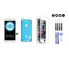 MULTIPACK - ORIGINAL Bílý LCD displej pro iPhone 8 Plus + LCD adhesive (lepka pod displej) + 3D ochranné sklo + sada nářadí