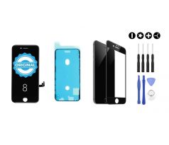 MULTIPACK - ORIGINAL Černý LCD displej pro iPhone 8 + LCD adhesive (lepka pod displej) + 3D ochranné sklo + sada nářadí