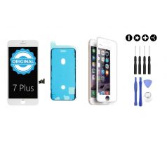 MULTIPACK - ORIGINAL Bílý LCD displej pro iPhone 7 Plus + LCD adhesive (lepka pod displej) + 3D ochranné sklo + sada nářadí