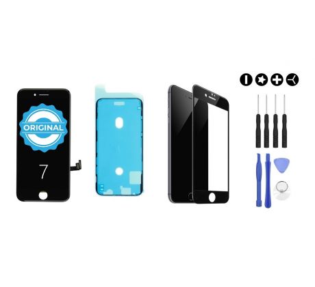 MULTIPACK - ORIGINAL Černý LCD displej pro iPhone 7 + LCD adhesive (lepka pod displej) + 3D ochranné sklo + sada nářadí