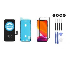 MULTIPACK - ORIGINAL černý displej pro iPhone XR + screen adhesive (lepka pod displej) + 3D ochranné sklo + sada nářadí