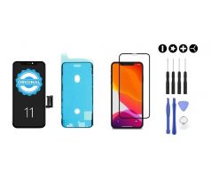 MULTIPACK - ORIGINAL Černý LCD displej pro iPhone 11 + screen adhesive (lepka pod displej) + 3D ochranné sklo + sada nářadí