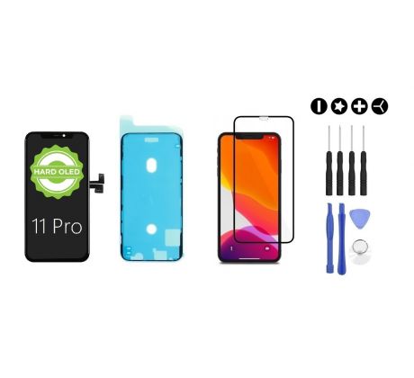 MULTIPACK - Černý OLED displej pro iPhone 11 Pro + screen adhesive (lepka pod displej) + 3D ochranné sklo + sada nářadí