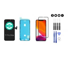 MULTIPACK - Černý LCD displej pro iPhone 11 Pro Max + screen adhesive (lepka pod displej) + 3D ochranné sklo + sada nářadí