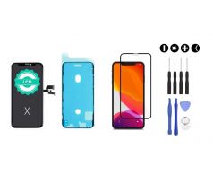 MULTIPACK - Černý LCD displej pro iPhone X + screen adhesive (lepka pod displej) + 3D ochranné sklo + sada nářadí