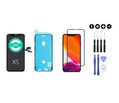 MULTIPACK - Černý LCD displej pro iPhone XS + screen adhesive (lepka pod displej) + 3D ochranné sklo + sada nářadí