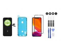 MULTIPACK - Černý OLED displej pro iPhone X + screen adhesive (lepka pod displej) + 3D ochranné sklo + sada nářadí