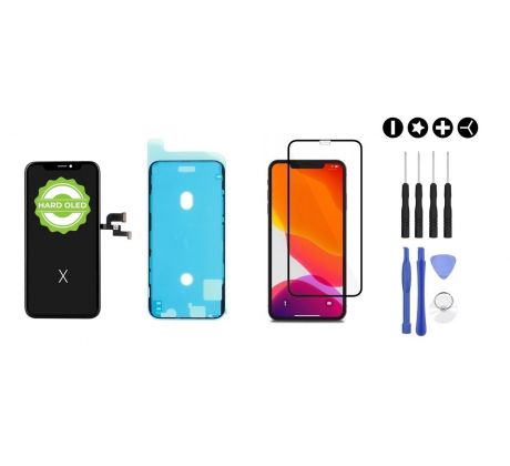 MULTIPACK - Černý OLED displej pro iPhone X + screen adhesive (lepka pod displej) + 3D ochranné sklo + sada nářadí