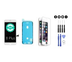 MULTIPACK - Bílý LCD displej pro iPhone 8 Plus + LCD adhesive (lepka pod displej) + 3D ochranné sklo + sada nářadí