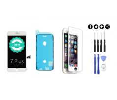 MULTIPACK - Bílý LCD displej pro iPhone 7 Plus + LCD adhesive (lepka pod displej) + 3D ochranné sklo + sada nářadí