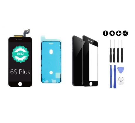 MULTIPACK - Černý LCD displej pro iPhone 6S Plus + LCD adhesive (lepka pod displej) + 3D ochranné sklo + sada nářadí