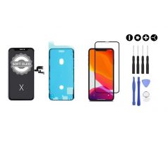 MULTIPACK - Černý SOFT OLED displej pro iPhone X + screen adhesive (lepka pod displej) + 3D ochranné sklo + sada nářadí