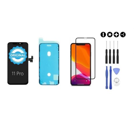 MULTIPACK - Černý ORIGINAL OLED displej pro iPhone 11 Pro + screen adhesive (lepka pod displej) + 3D ochranné sklo + sada nářadí