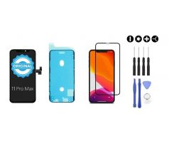 MULTIPACK - Černý ORIGINAL OLED displej pro iPhone 11 Pro Max + screen adhesive (lepka pod displej) + 3D ochranné sklo + sada nářadí