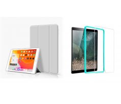 Trifold Smart Case - kryt se stojánkem pro iPad mini 1/2/3 - šedý + Ochranné tvrzené sklo s instalačním rámečkem
