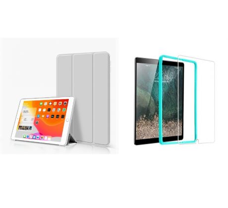 Trifold Smart Case - kryt se stojánkem pro iPad 10.2 (2019/2020) - šedý + Ochranné tvrzené sklo s instalačním rámečkem   