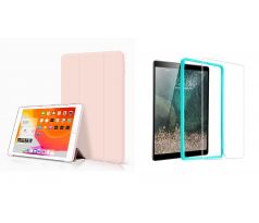 Trifold Smart Case - kryt se stojánkem pro iPad 9.7 2017/2018/iPad 5/Air/iPad 6/Air 2 - ružový + Ochranné tvrzené sklo s instalačním rámečkem   