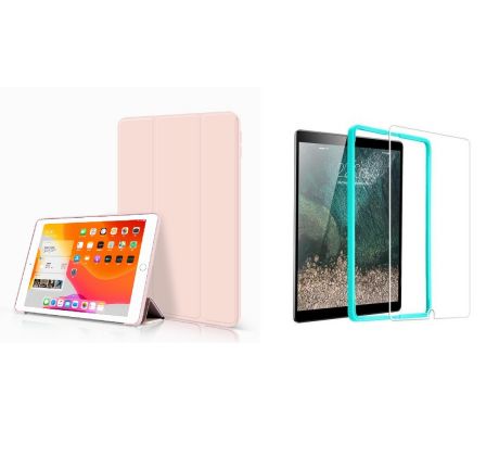 Trifold Smart Case - kryt se stojánkem pro iPad 9.7 2017/2018/iPad 5/Air/iPad 6/Air 2 - ružový + Ochranné tvrzené sklo s instalačním rámečkem   