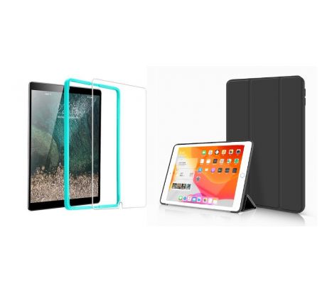 Trifold Smart Case - kryt se stojánkem pro iPad Pro 9.7 - černý + Ochranné tvrzené sklo s instalačním rámečkem    