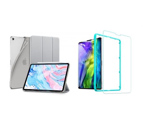 Trifold Smart Case - kryt se stojánkem pro iPad Pro 12.9" 2018/ 2020/ 2021 - šedý + Ochranné tvrzené sklo