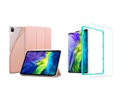 Trifold Smart Case - kryt se stojánkem pro iPad Pro 12.9" 2018/ 2020/ 2021 - ružový + Ochranné tvrzené sklo s instalačním rámečkem     