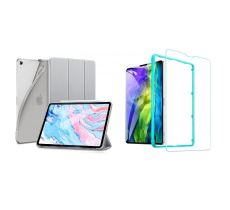 Trifold Smart Case - kryt se stojánkem pro iPad Air 4/iPad Air 5 - šedý + Ochranné tvrzené sklo s instalačním rámečkem     