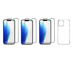 4PACK - 3x 3D ochranné tvrzené sklo na celý displej + průsvitný kryt - iPhone 13 mini