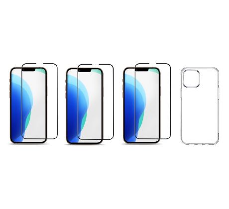 4PACK - 3x 3D ochranné tvrzené sklo na celý displej + průsvitný kryt - iPhone 13 mini