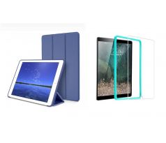 Trifold Smart Case - kryt se stojánkem pro iPad 2/3/4 - modrý + Ochranné tvrzené sklo s instalačním rámečkem 