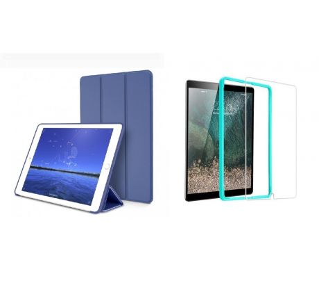 Trifold Smart Case - kryt se stojánkem pro iPad 2/3/4 - modrý + Ochranné tvrzené sklo s instalačním rámečkem 