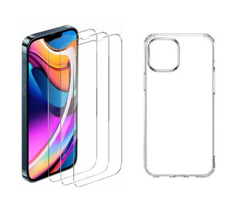 4PACK - 3x ochranné tvrzené sklo + průsvitný kryt - iPhone 13 Pro Max