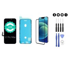 MULTIPACK - Černý LCD displej pro iPhone 12 Pro Max + screen adhesive (lepka pod displej) + 3D ochranné sklo + sada nářadí